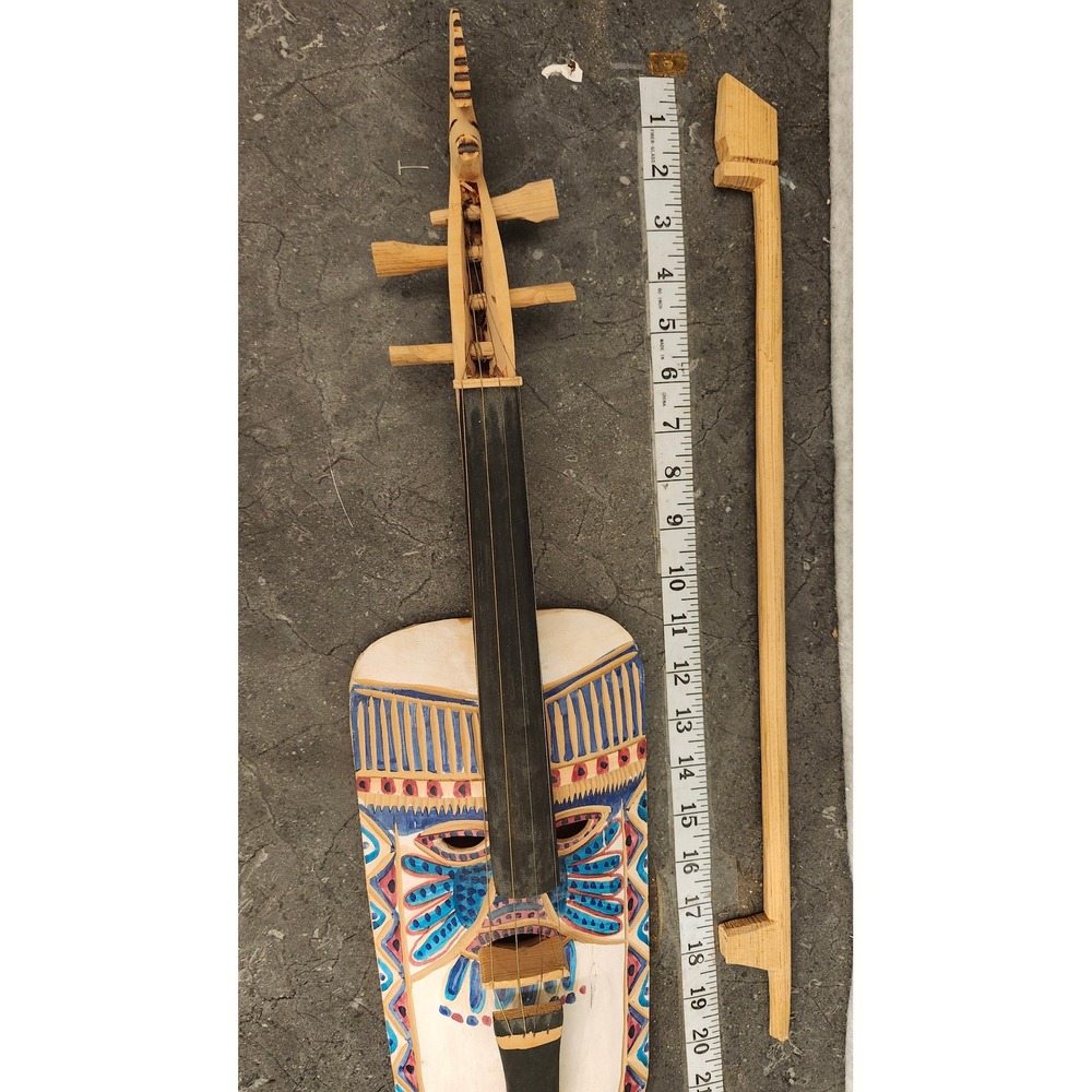 Mexican Violin Primitive Art Hand Carved Wooden Folk Art Decorative Instrument - Picture 5 of 10